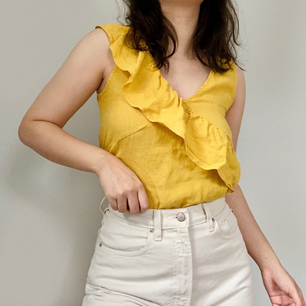 Zara Yellow Ruffle Linen Top